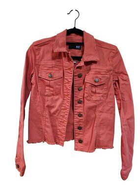 Kut From The Kloth Womens Coral Denim Jacket XS Button Front Casual Raw Hem